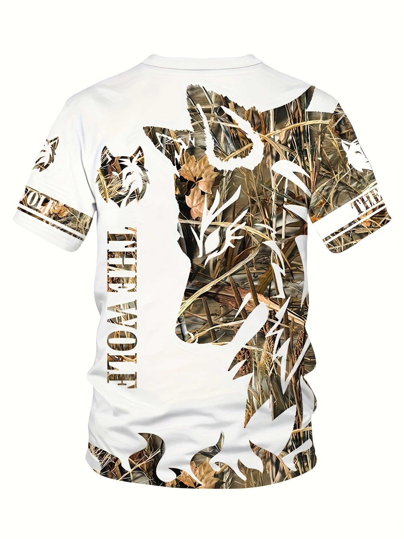 Summer Men's wolf pattern casual round neck short-sleeved T-shirt and shorts 2pcs set, suitable for outdoor activities