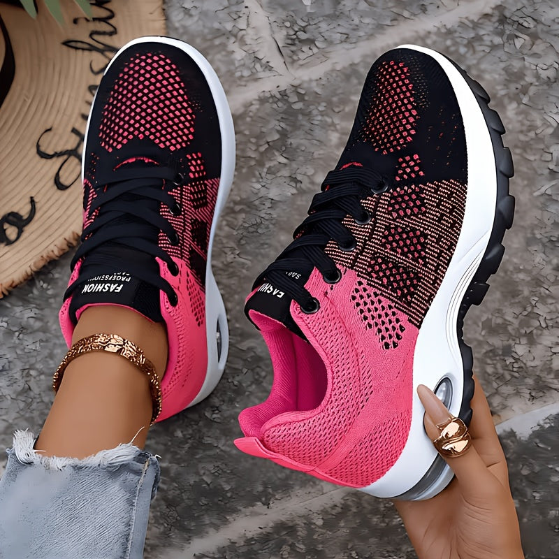 Sneakers, New Women's Road Running Shoes Knitted Mesh Color Blocked Breathable Comfortable Casual Shoes Lightweight Soft Bottom Air Cushion Cushioned Running Shoes Four Seasons Fashion Versatile Outdoor Leisure Sports Walking Women's Shoes