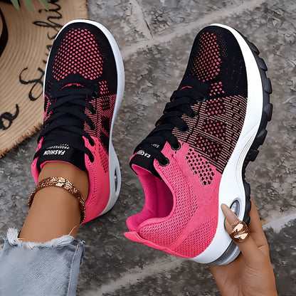 Sneakers, New Women's Road Running Shoes Knitted Mesh Color Blocked Breathable Comfortable Casual Shoes Lightweight Soft Bottom Air Cushion Cushioned Running Shoes Four Seasons Fashion Versatile Outdoor Leisure Sports Walking Women's Shoes