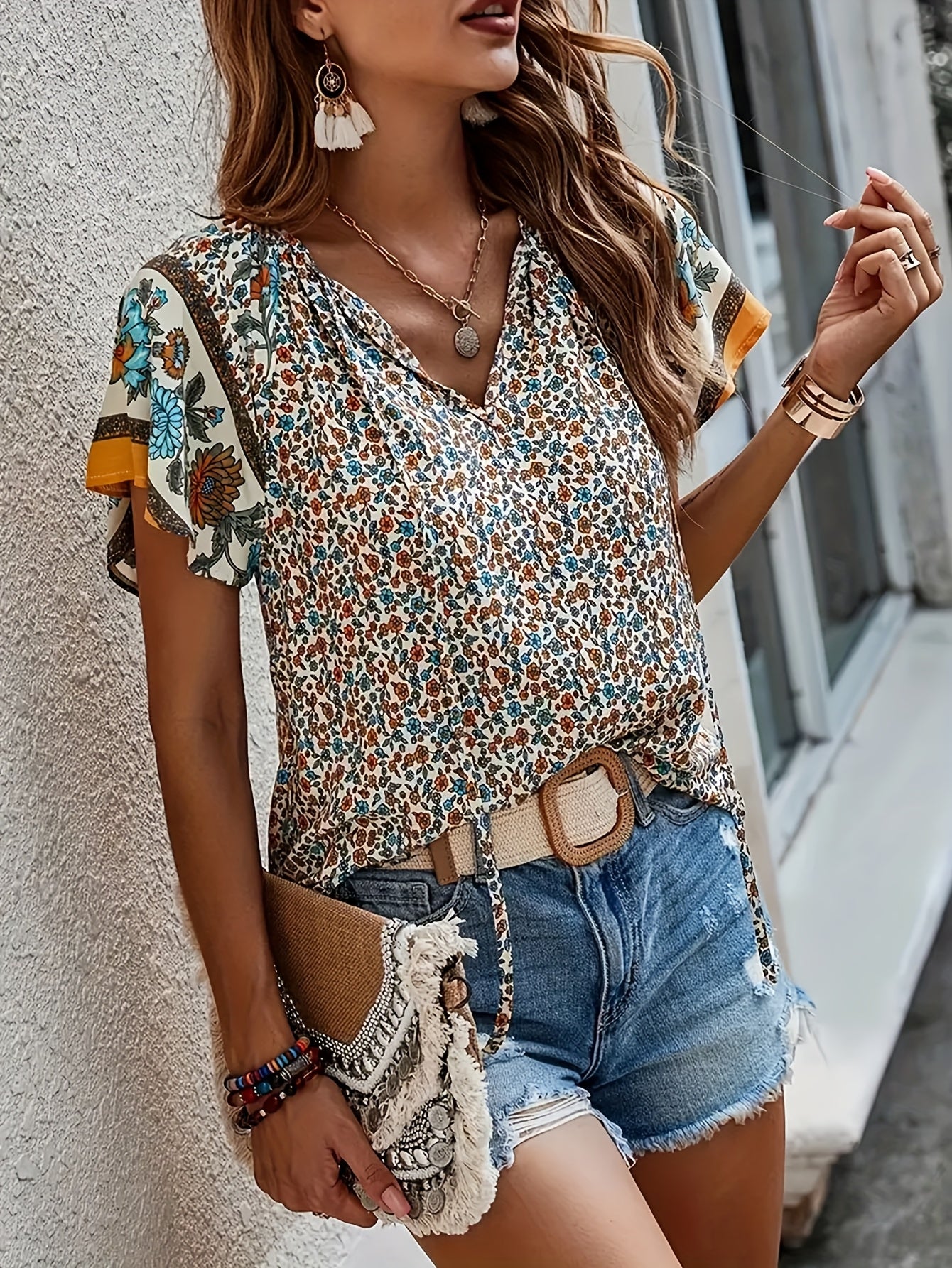 Mixed colors Polyester Floral Printed Shirt - product view 3