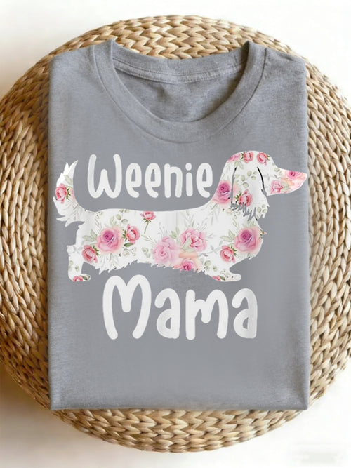 Funny Dachshund Lover Floral Weenie Dog T-Shirt for Everyday Wear with Crew Neck And Drop Shoulder - Multi-Functional, Plus Size