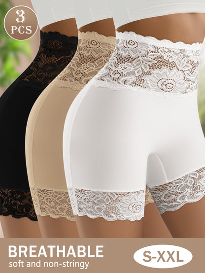 3-Pack Women's Elegant Lace Underwear - Soft Breathable Cheeky Briefs with Mid-Rise Waist, Full Coverage & Stretchy Lace Panties (S-XXL) for Date Nights, Parties, Daily Wear - All-Day Comfort Feminine Lace Panty Lines