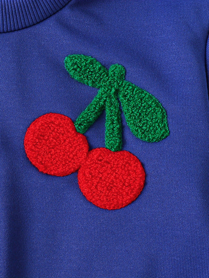 2pcs Girls' Set Including A Top and Pants in Klein Blue with Cherry Pattern, Suitable for Spring and Autumn, Perfect for Outdoor