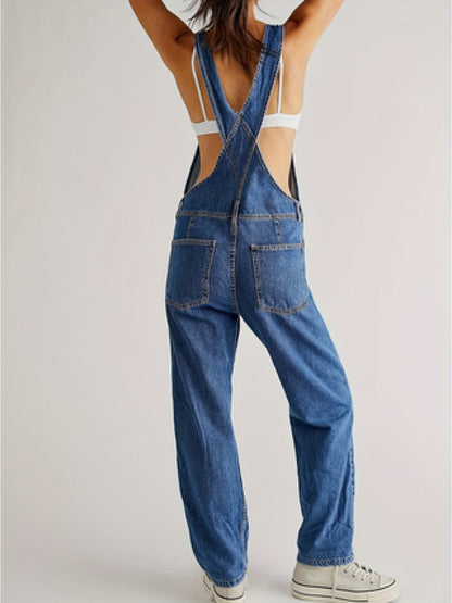 Solid Color Slant Pocket Coverall Jumpsuit, Casual Adjustable Strap Sleeveless Cross Back Coverall Jumpsuit, Suitable for Spring And Summer, Women'S Fashion