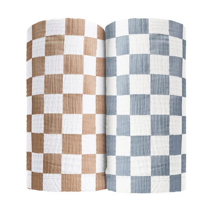 Ultra Soft Checkered Muslin Baby Blanket Pack of 2 Blankets for Babies And Toddlers Boys Newborn 40 X 40 Inches
