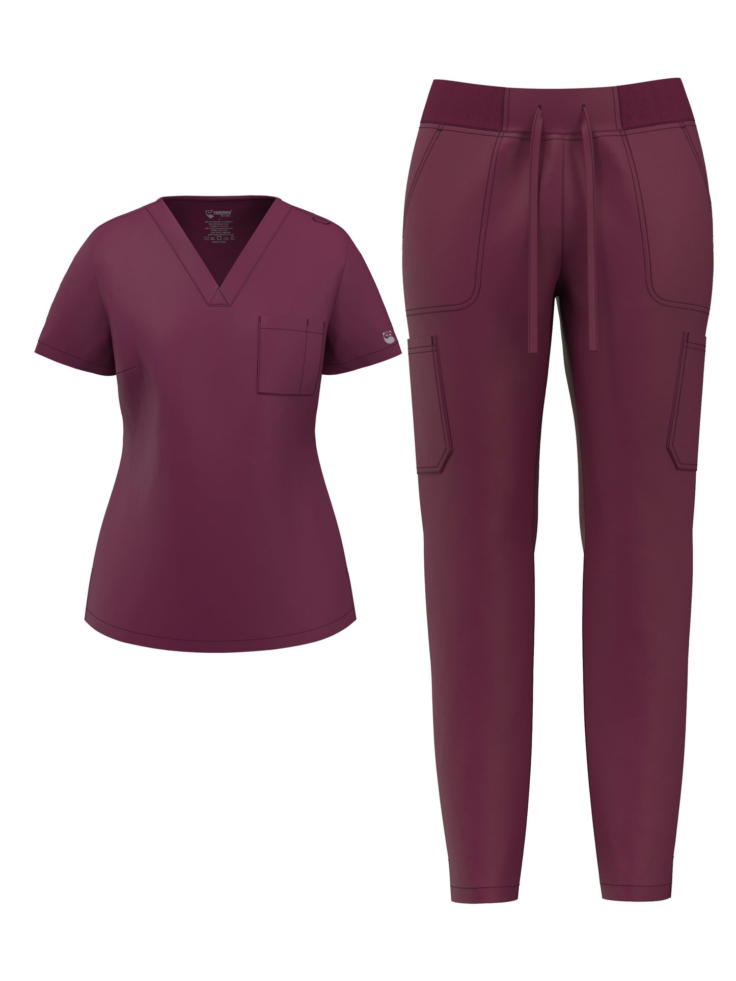 Women's Scrub Pants Set, Elastic Breathable Polyester Spandex Blend, V-Neck Short Sleeve with Pocket, Solid Color, for Work