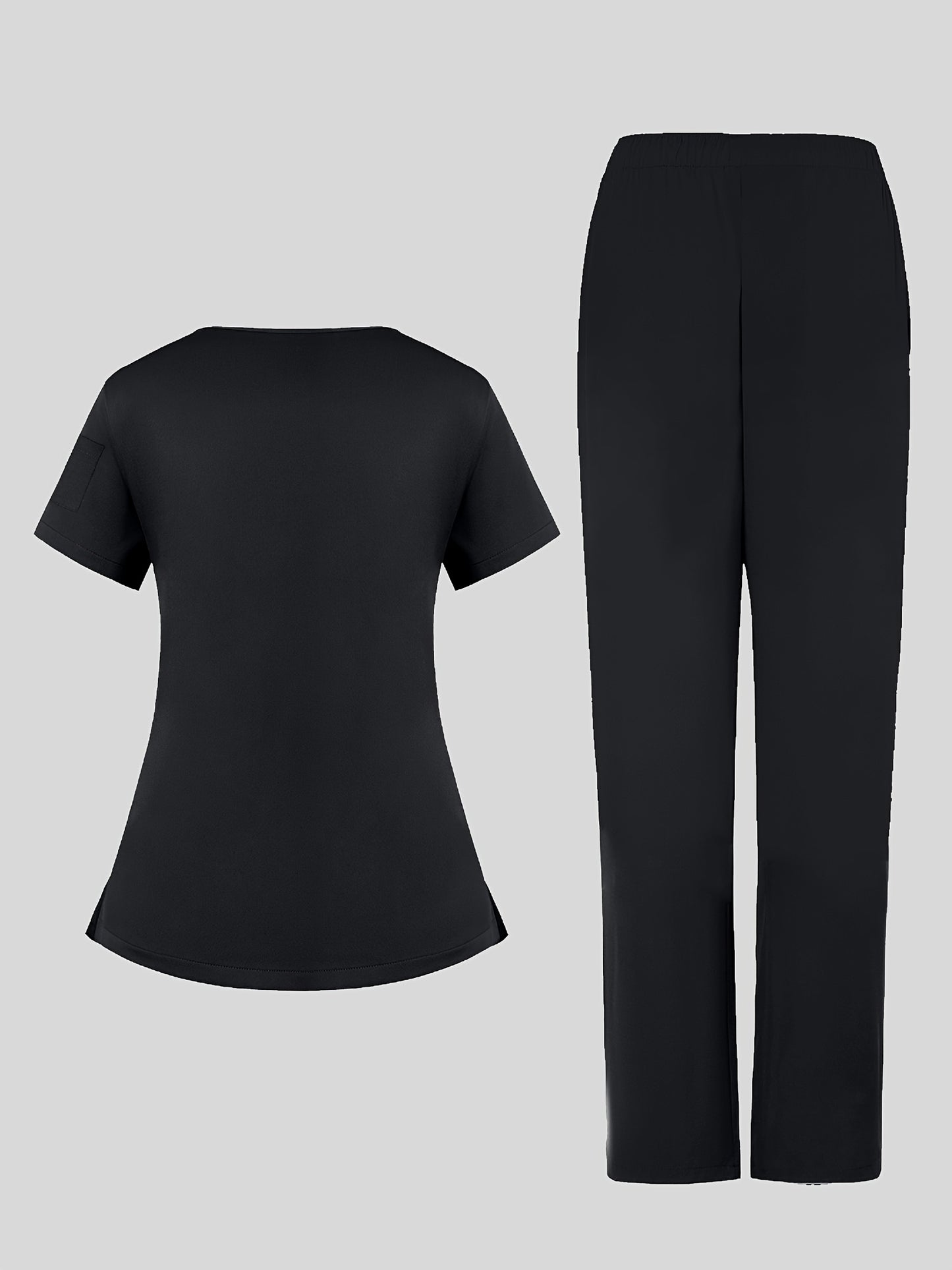 2pcs Women's Breathable V-Neck Work Uniform - Machine Washable Pocket Detail Matching Top & Pants, Casual Work Clothes Suitable for Work Uniforms, Healthcare, Education, Retail - Comfortable Professional Attire