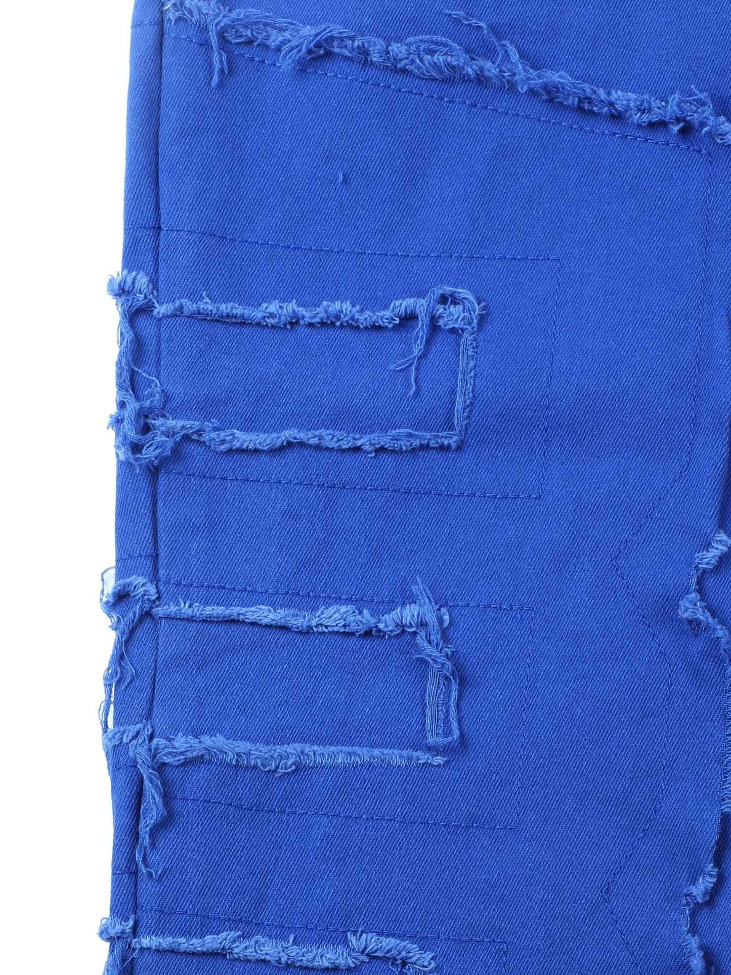 Men'S Slim-Fit Distressed Washed Blue Faux Denim with Fringe Hem & Tassel Details - Heavy-Faux Denim Streetwear Hip-Hop Skateboard Rap Style, All-Season Comfort Stretch Faux Denim for Men, Casual to Semi-Formal Wear (Regular Length), Stretchable Faux Deni
