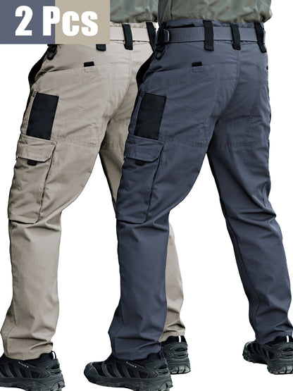 2 Pairs of Men's Tactical Cargo Pants, Outdoor Construction Hiking Multi-pocket Durable Casual Tactical Trousers | Adjustable Waistband | Hiking and Mountaineering Gear (waistband Not Included)
