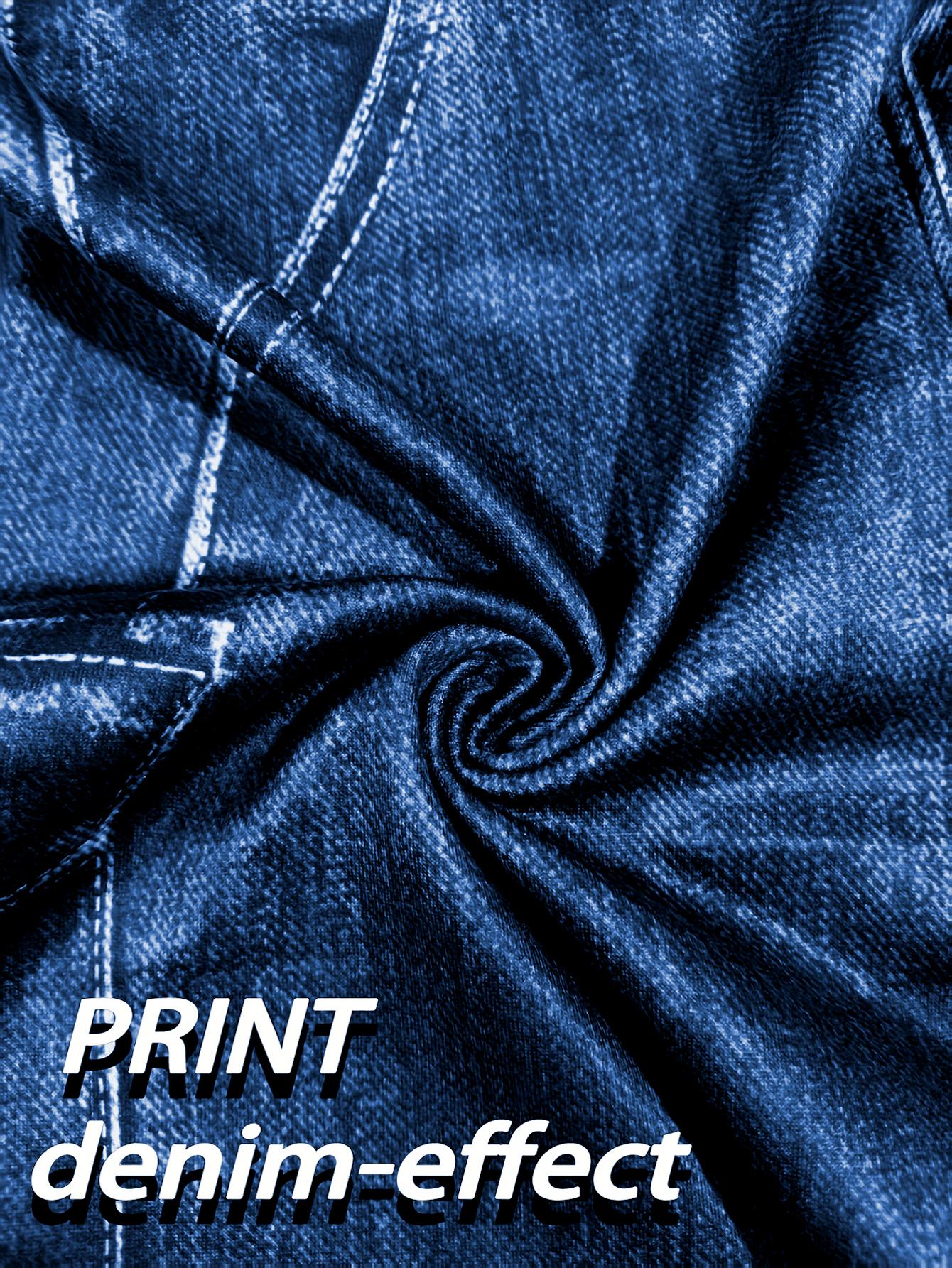 【imitation denim】Printed Pants- Non Denim Fabric 2026 Spring/Summer Hot Trend Non-Denim Base Tight Shorts with Full Elasticity, Retro Print, Suitable for Commuting and, Machine Washable