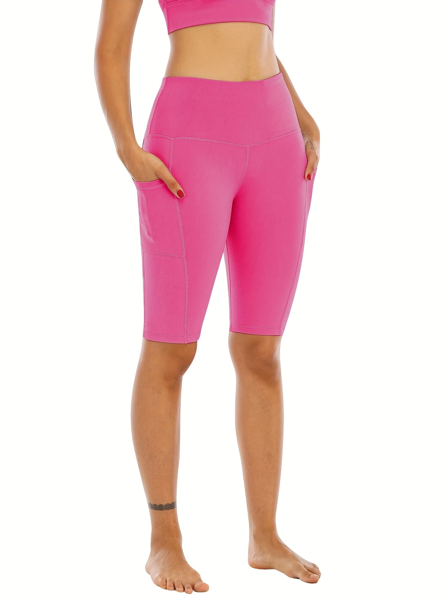 6pcs Set Of Women's Cycling Shorts with Pockets, High Waist Belly-closing Exercise Yoga Running Fitness Tennis Shorts Large Size Sports Shorts