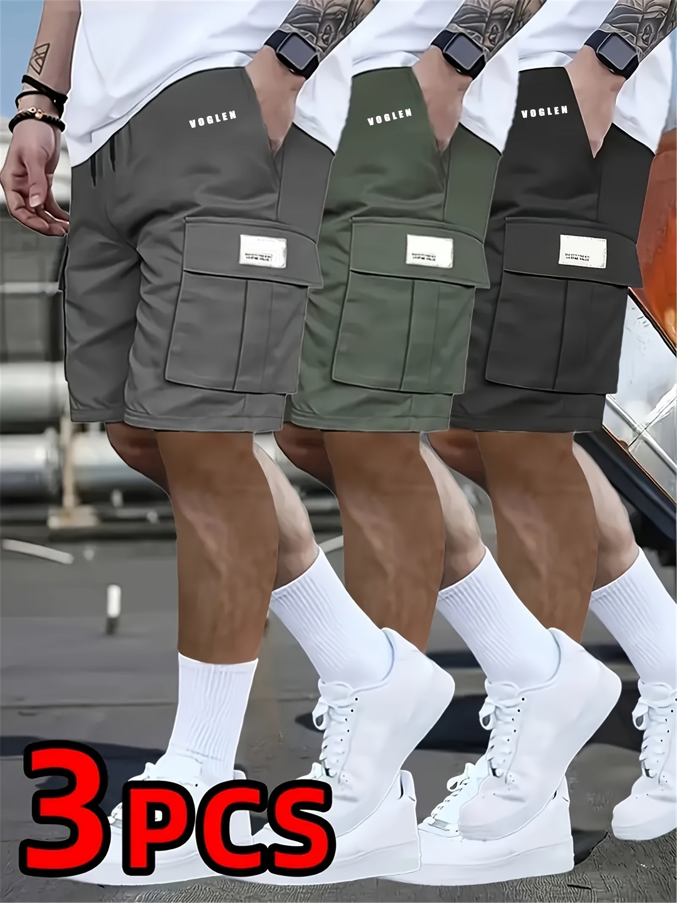 3pcs Set - Men's Shorts, Casual Loose Shorts, Perfect Choice, Large Pocket Workwear Shorts, Summer Workwear Shorts Men's Five Quarter Pants Ins Trendy Straight Leg Casual Five Quarter Shorts Couple Basketball Pants