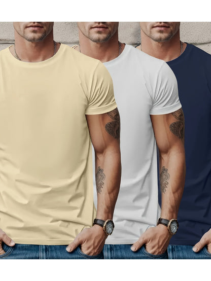 Men's Solid Color T-Shirt - Classic Neck Short Sleeve 893029