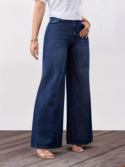 European and American Women's Jeans, High-Waisted Loose Wide-Leg Pants, Versatile Fashionable Blue All-Season Denim Trousers, Women's Jeans and Clothing