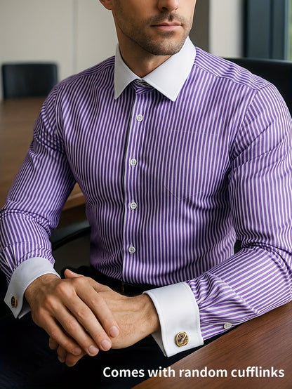 Men'S Striped Dress Shirt Long Sleeve - Premium Formal Shirt for Business, Weddings & Events, Lapel Collar, Single-Breasted, Wrinkle Resistant, Comfort Fit, Classic Office And Party Attire