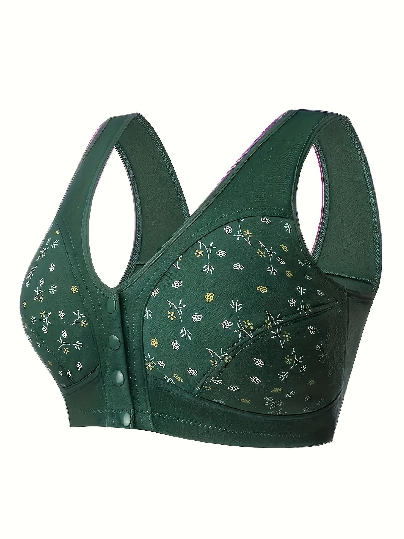 3pcs Plus Size Printed Front-Closure Bra Set Elegant Full-Cup Wire-Free Comfort Bras Women's Lingerie & Underwear Sets Everyday Bras Fashion Underwear Skin-Friendly Fabric Soft Material Padded Bras Seamless Underwear