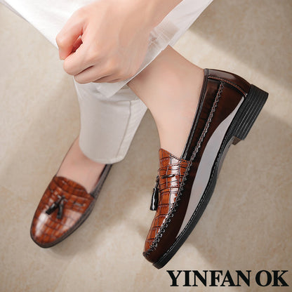 Python-Patterned Faux Leather Shoes, Brown British-Style Fashionable And Trendy Men'S Large-Size Business Formal Brown Casual Faux Leather Shoes, with Four-Season Comfortable And Wear-Resistant Rubber Soles