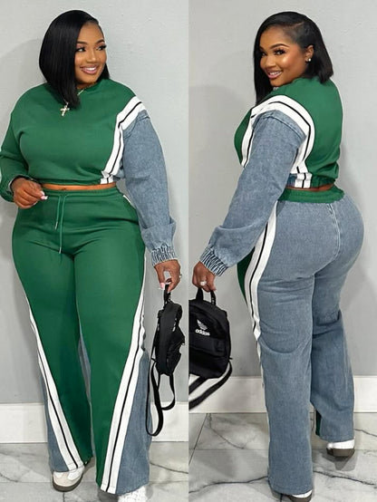 GlOURI Women's 2pcs Tracksuit - Color Block Design & Contrast Side Stripe & Wide-Leg Pants Detail | Casual Trendy Fit for Urban Daily Wear (Slim-Cropped Silhouette & Bold Contrast Stripe Design) for Effortlessly Stylish Looks