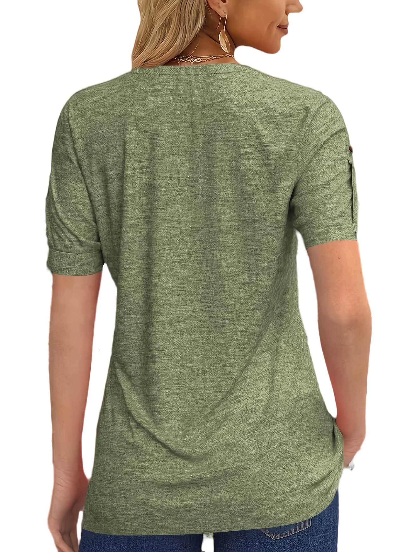Casual Short-Sleeve T-Shirt for Women, Featuring a Pleated Design And V-Neck in Solid Colors, Perfect for Summer