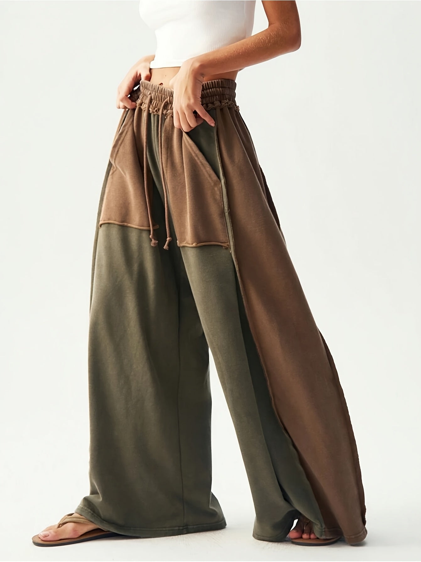 BOHO Women'S Casual Patchwork Multicolor Loose Wide-Leg Washed Pants