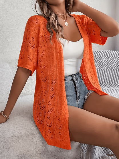 Plus Size, Plus Size Women's Lightweight Lace- Cardigan - Open Front Semi-Sheer Cover-Up with Cut-Out Design, Casual Chic Spring/Summer Beachwear for Vacation & Leisure, Summer Layering Piece | Elegant Cardigan | Elegant Craftsmanship, Lace Cardigan