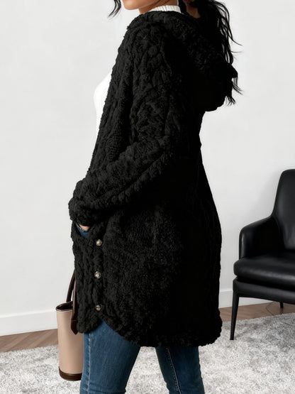 Oversized Chunky Cable Cardigan for Women in Soft Pink, Featuring an Open Front And Long Sleeves. This Winter Coat Is Perfect for Casual And Semi-Formal Fall And Winter Outfits, Designed Without Buttons