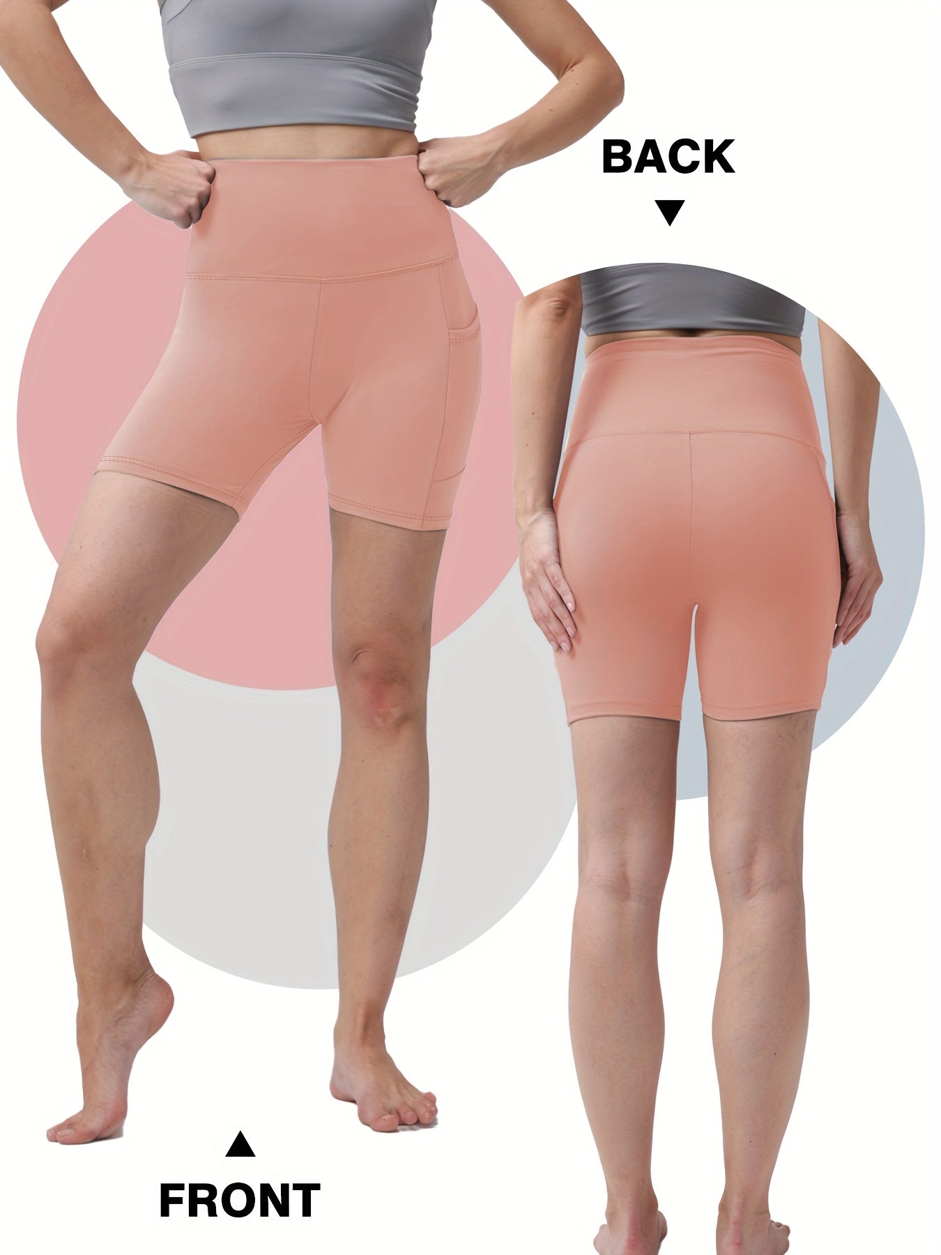 1pc Women's High-Waisted Yoga Shorts with Tummy Control & Pockets - Breathable Workout Gym Shorts, Tight-Fitting Low-Rise Athletic Pants for Summer, Gymnastics, Training (Black/Grey/Navy/Pink/ Brown) - Non-See-Through Quick-Dry