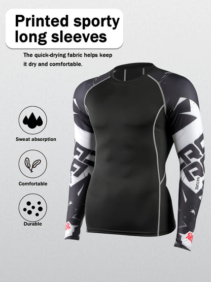2pcs Men's Sports Compression Long-sleeve And Long Pants Suit, Breathable, Skin-friendly, Soft, Suitable for Outdoor Leisure Sports And Fitness And Other Items, Suitable for All Seasons, Comfortable, Lightweight And Close to The Body Sportswear