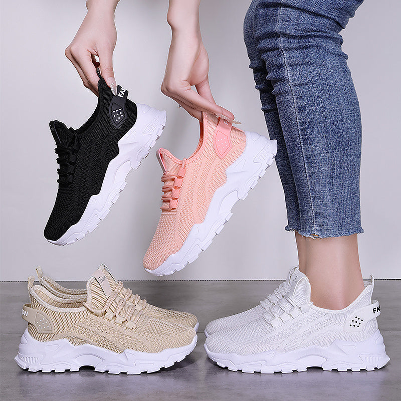 [Sneakers] Athletic And Casual Footwear for Women, Featuring Breathable Knitted Mesh, Chunky Soles, Lightweight Lace-Up Design for Running, And Suitable for Everyday Sports Activities