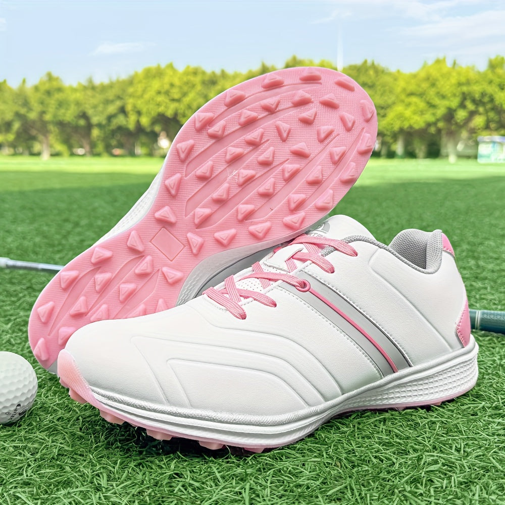 [Stylish] Thestron Women'S Golf Shoes - Non-Slip, Lightweight, Comfortable Training Sneakers with Textured Grip, Pink & White Design, Sizes 35-43 for Enhanced Performance on the Course, Sports Sneakers | Modern Golf Shoes | Fabric Lined Interior