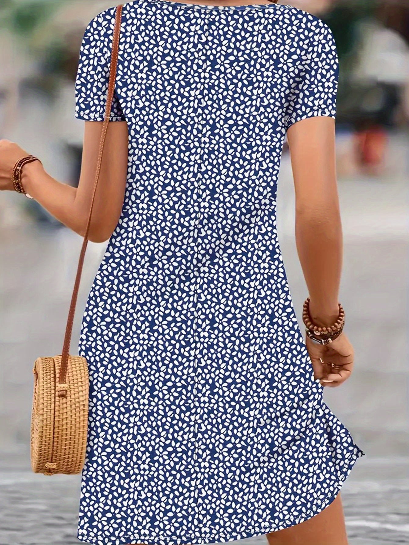 Fashionable Floral Vacation Elegant V-Neck Short Sleeved Dress