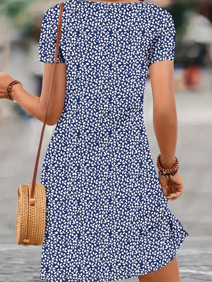 Fashionable Floral Vacation Elegant V-Neck Short Sleeved Dress
