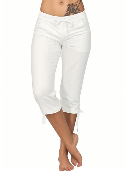 (Pack Of 4) Women'S Lightweight Cropped Trousers With Drawstring Waist - Casual Trousers, Comfortable And Stylish Everyday Trousers For Spring And Summer | Loose Fit Trousers | Casual Style Trousers