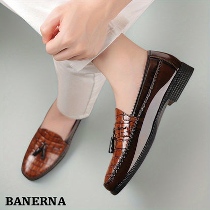 [Faux Leather Loafers] Business Dress, British Style, Fashionable And Trendy Men's Plus Size Brown Casual Faux Leather Shoes, Comfortable And Wear-Resistant Rubber Sole All Year Round, Suitable for Office And Daily Travel, Loafers 8689