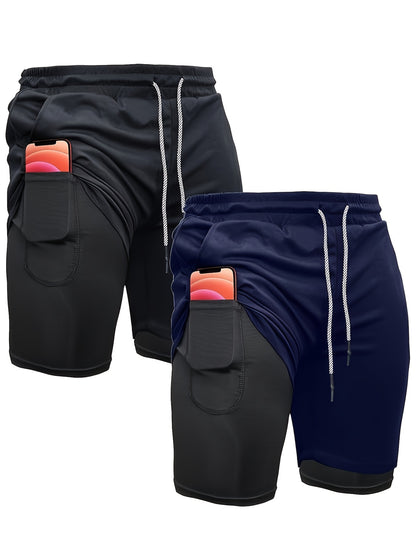 2-Piece Set Mens Running Shorts, 2-in-1 Shorts, Workout Running Shorts For Men, 7-Inch Gym Yoga Outdoor Sports Shorts
