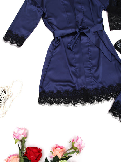 Women's Sleepwear, Home Clothes, Bathrobe 5pcs Set, Multi-color, No Pattern, Sexy, Solid Color, Contrasting Lace, No Lining, Belt, Adult Style, Comfortable and Breathable Fabric, Essential for Lovers to Save Money