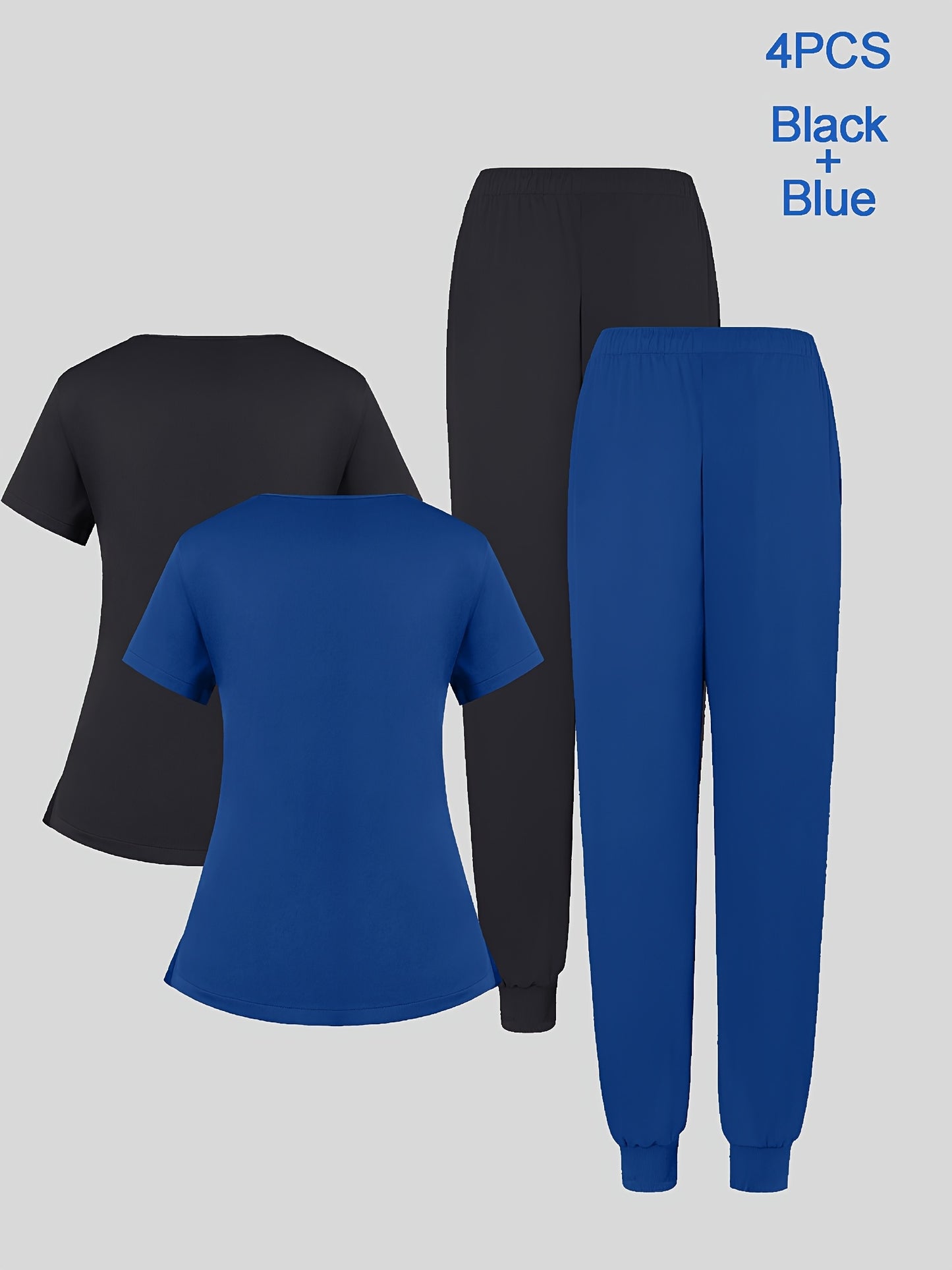 4pcs Set for Women's V-neck Matte Breathable Sports Uniform Pocket Hand Washing Work Clothes Brush Hand Clothes Tying Feet Pants Set