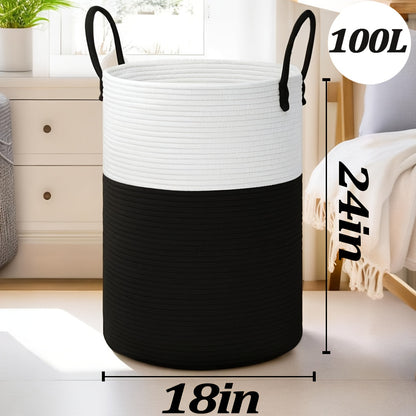 Collapsible Laundry Basket, Woven Rope Laundry Hamper, 12.15gal/15.85gal/ 21.13gal/26.42gal Laundry Bag For Decor Storage Of Dirty Clothes, And Blankets In Bathroom, Room And Living Room