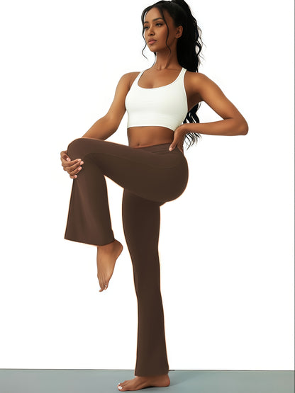 Ultra-Soft High-Waist 3pcs Women'S Flare Leggings With Side Pockets - Tummy Control, Stretchy Bootcut Pants For & Casual Wear - 4 Colors, Four Seasons, Style, Occasion