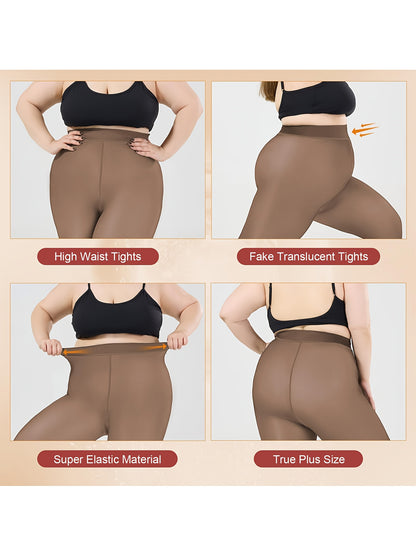 1pc Women's Winter Plus Size Warm Pantyhose - Autumn And Winter Fleece-lined Leggings, Soft Stretch, High-waisted Design, Translucent Slim-fit Tights - For Women - Suitable for Fall & Winter - Perfect Gift for Fashionable Ladies