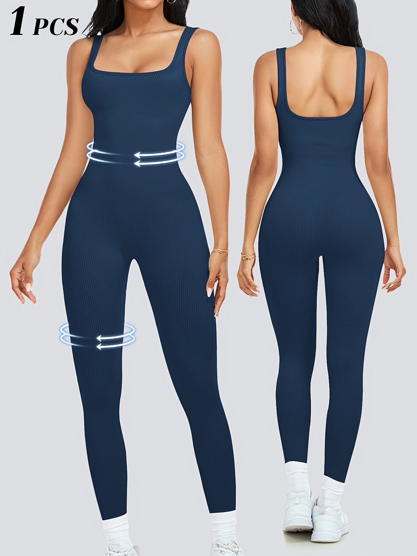 1pc YEFECY Women'S Sleeveless Square Collar Jumpsuit | 90% Nylon and 10% Elastic Fabric, Comfortable Thick, Impervious, Washable, Reusable, Suitable for Any Event, Exercise, Fitness, Pilates, Running, Yoga