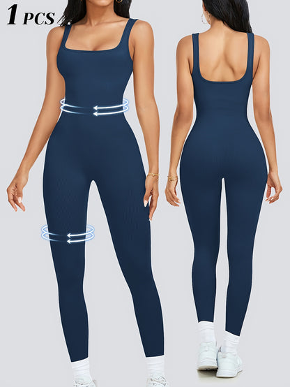 1pc YEFECY Women'S Sleeveless Square Collar Jumpsuit | 90% Nylon and 10% Elastic Fabric, Comfortable Thick, Impervious, Washable, Reusable, Suitable for Any Event, Exercise, Fitness, Pilates, Running, Yoga