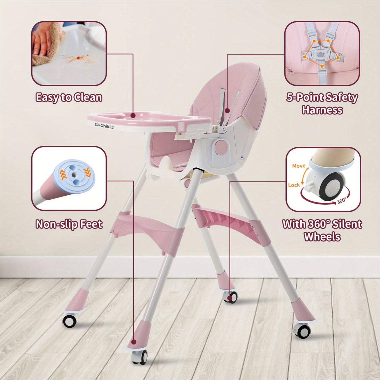 Multi-Functional Dining Chair, Outdoor Dining Chairs, Switchable in Multiple Forms, Adjustable Backrest in Multiple Levels, Five-Point Seat Belt, Portable And Foldable - Perfect for Outdoor Travel And Holiday Gift Giving