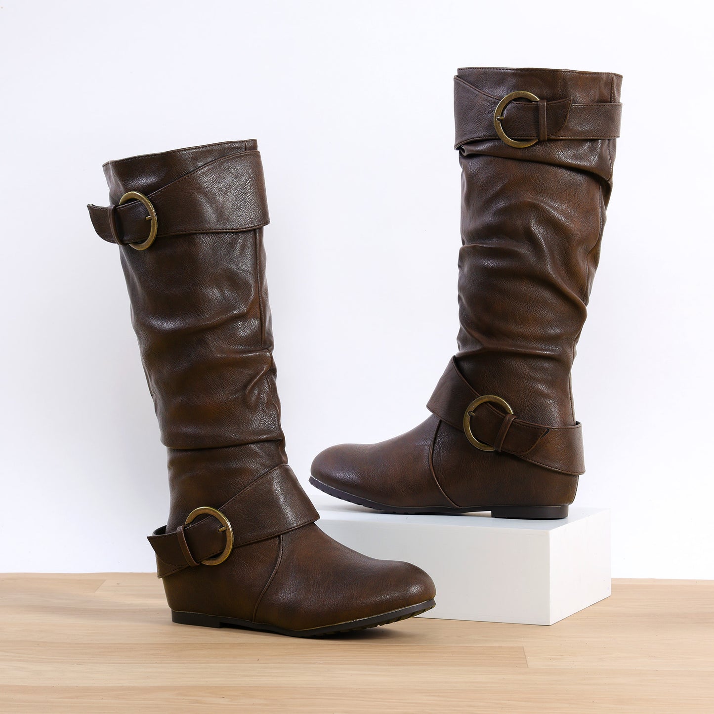 DREAM PAIRS Women's Wide Calf Knee High Boots, Fur-lined Low Hidden Wedge Boots