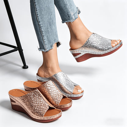 Comfortable And Stylish Slip-On Sandals For Women, Perfect For Both Indoor And Outdoor Use, Featuring A Round Toe Design, Ideal For Casual Wear And Holidays With A Wedge Midsole, Sandals For Women Summer, Womens Sandals, Womens Shoes