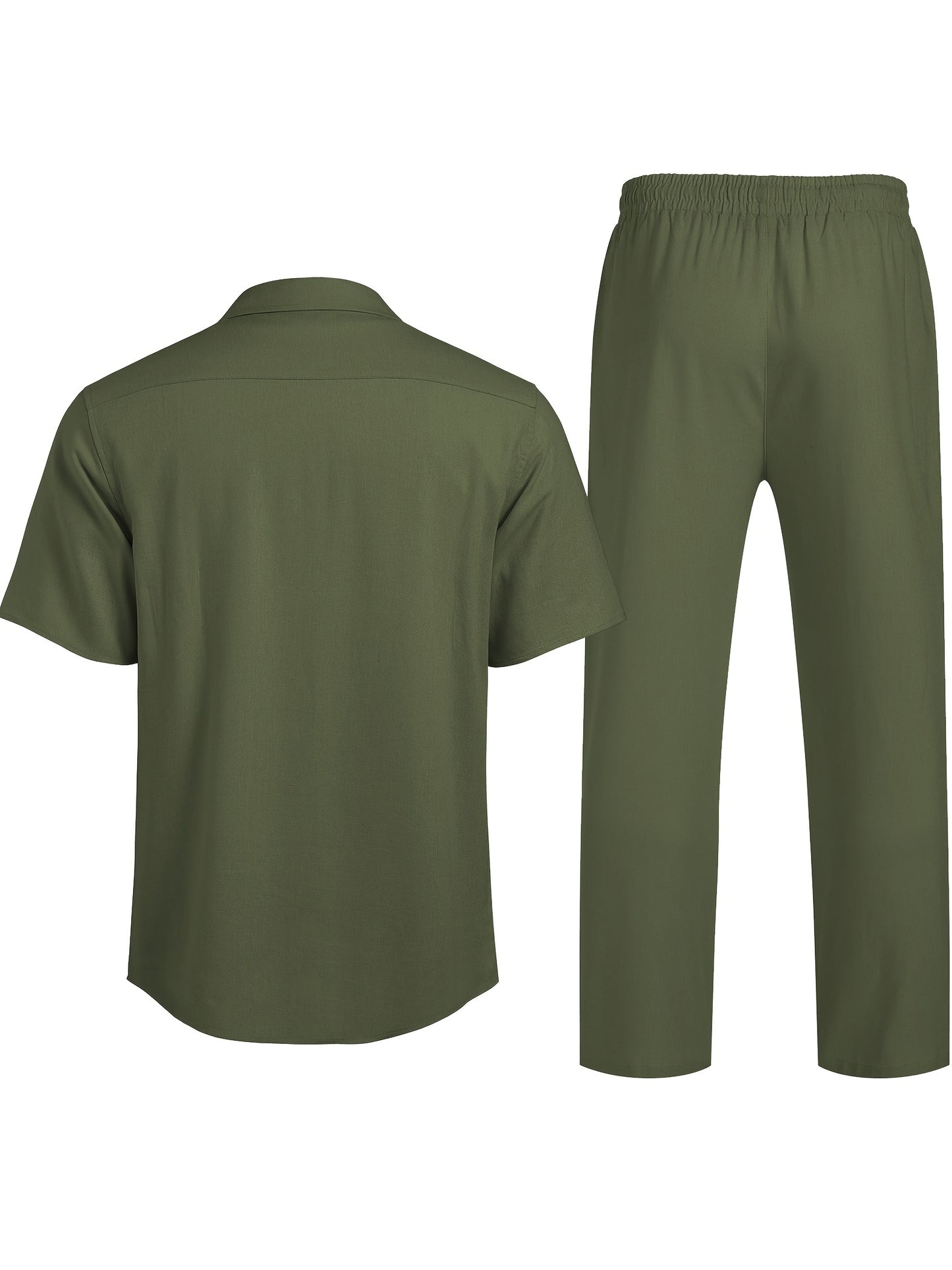 Men 2pcs Linen Outfit Beach Button- Shirt Casual Loose Pant Sets