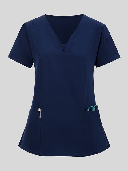 Women'S V-Neck Frosted Breathable Uniform Pocket Handwash Workwear Brush Handwear Top