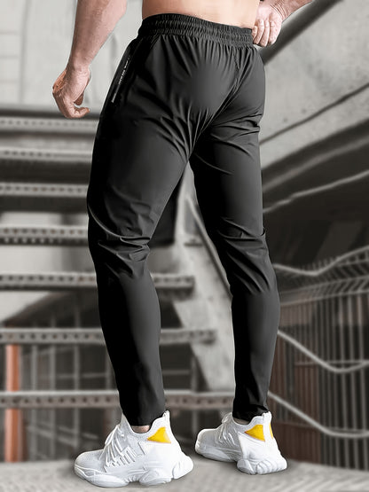 3pcs Men's Summer Ice Silky Pants, Sporty And Casual, Breathable, Cool And Refreshing, Mixed 3-color Versatile, Pocket with Letter Zipper Design, Stretchy And Quick-drying, Suitable for Fitness, Jogging, Cycling, And Daily Casual Wear