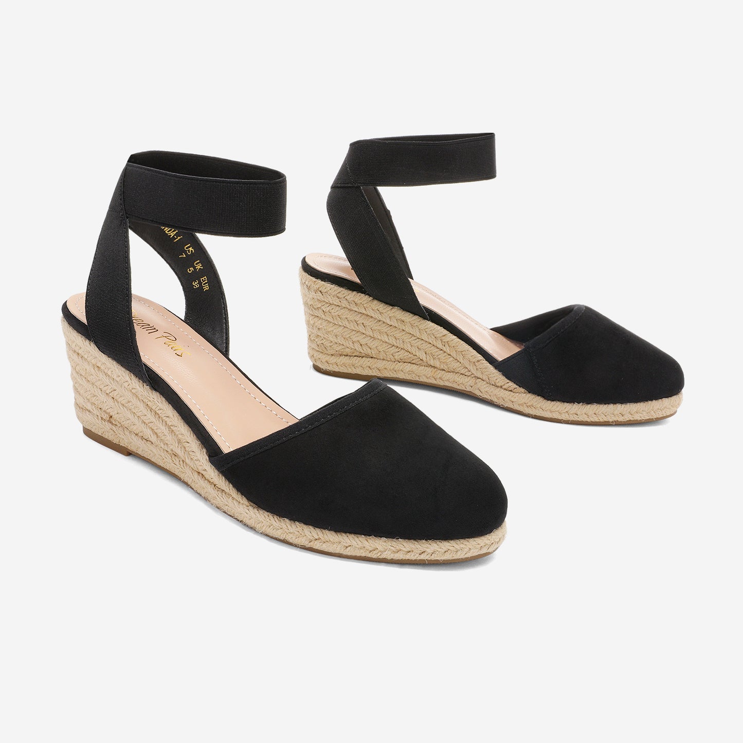 Women's Elastic Ankle Strap Espadrilles Wedge Sandals Summer Wedge Sandals Elastic Ankle Strap Espadrilles Platform Closed Toe High Heel Stretch Textile Bridal Shoes