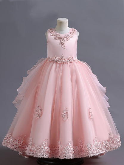 (Size Is Slightly Larger, Recommended To Purchase One Size Smaller Than Usual) Flower Dress Princess Puffy Tulle Dresses Bridesmaid Wedding Communion Birthday Party Pageant Maxi Prom Gown For Kids